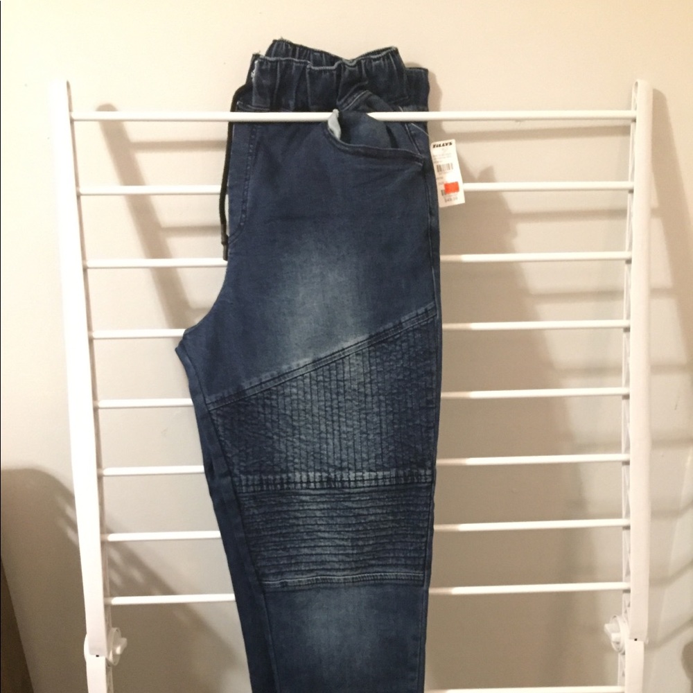 Denim joggers with motorcycle designs
